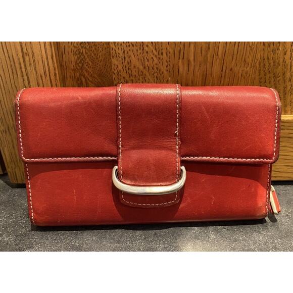 Dopp Soft Red Cowhide Leather Wallet Full Size - Picture 1 of 9